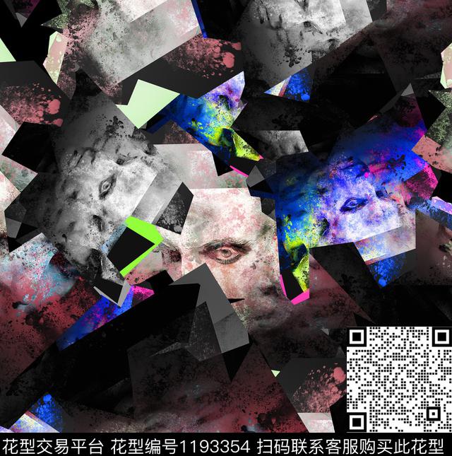 大牌风抽象男装人物数码印花华亿平台下载（图片编号: 1193354） - 瓦栏（Walan）