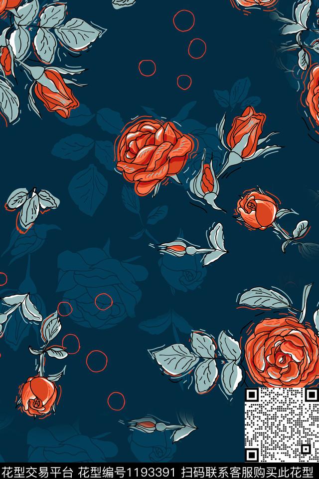 数码华亿平台旗袍手绘玫瑰数码印花华亿平台下载（图片编号: 1193391） - 瓦栏（Walan）