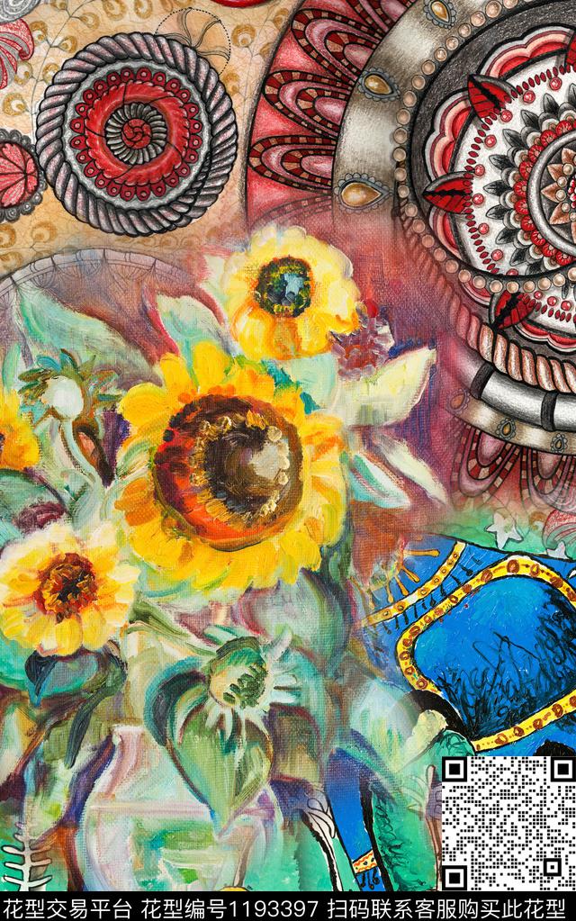 数码华亿平台定位花民族花卉数码印花华亿平台下载（图片编号: 1193397） - 瓦栏（Walan）