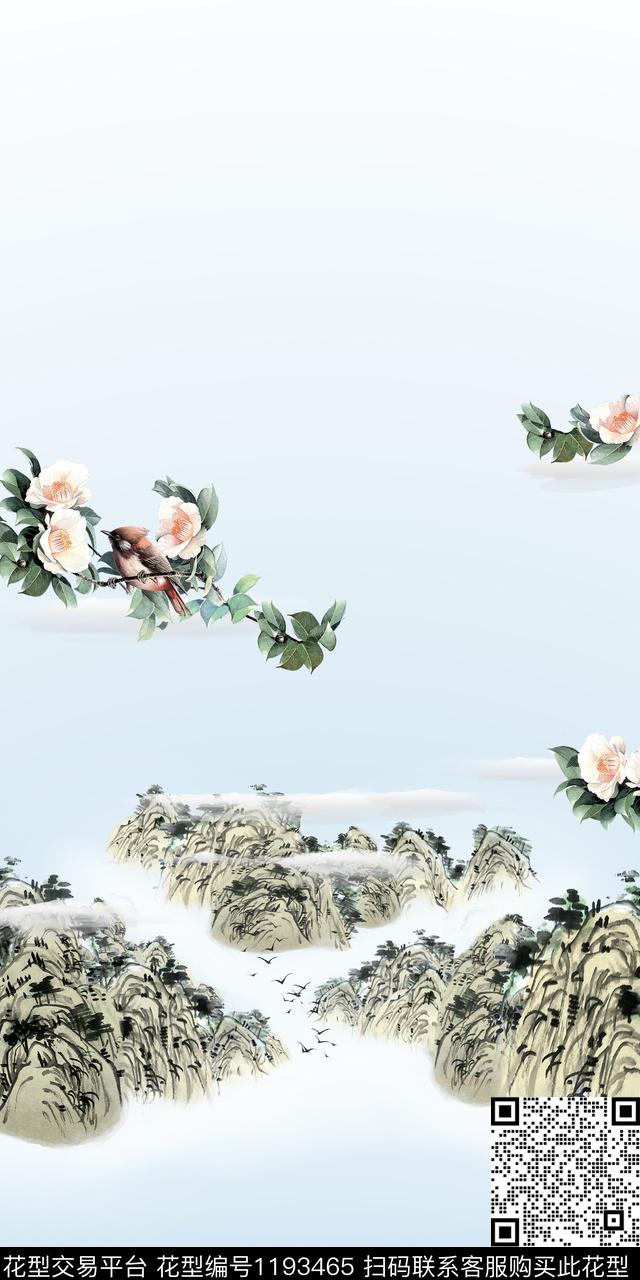 旗袍中国风国画数码印花华亿平台下载（图片编号: 1193465） - 瓦栏（Walan）