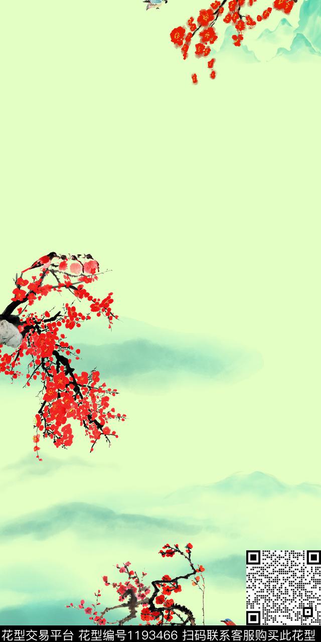 梅花旗袍复古数码印花华亿平台下载（图片编号: 1193466） - 瓦栏（Walan）