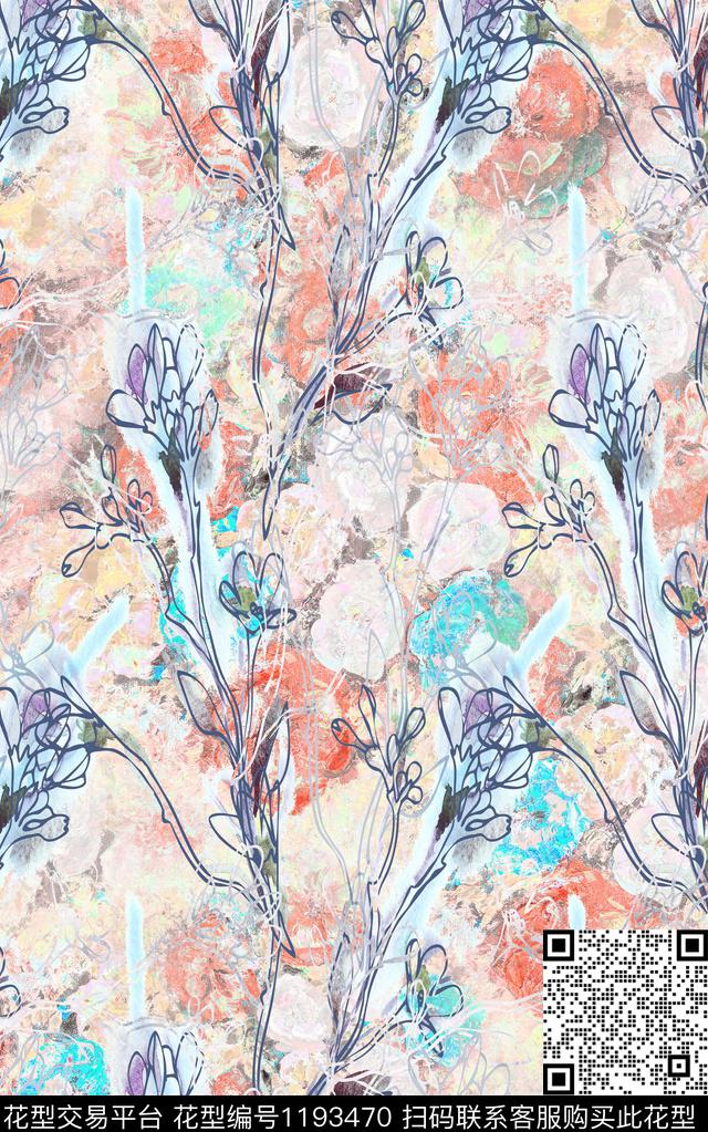 数码华亿平台抽象棉麻数码印花华亿平台下载（图片编号: 1193470） - 瓦栏（Walan）