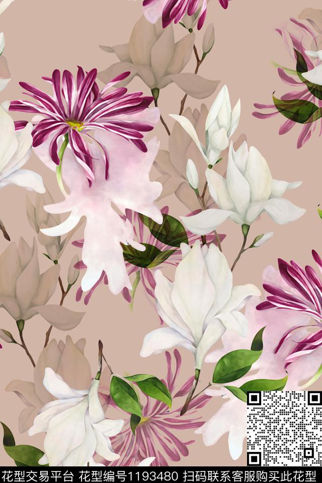 数码华亿平台花卉大牌风数码印花华亿平台下载（图片编号: 1193480） - 瓦栏（Walan）