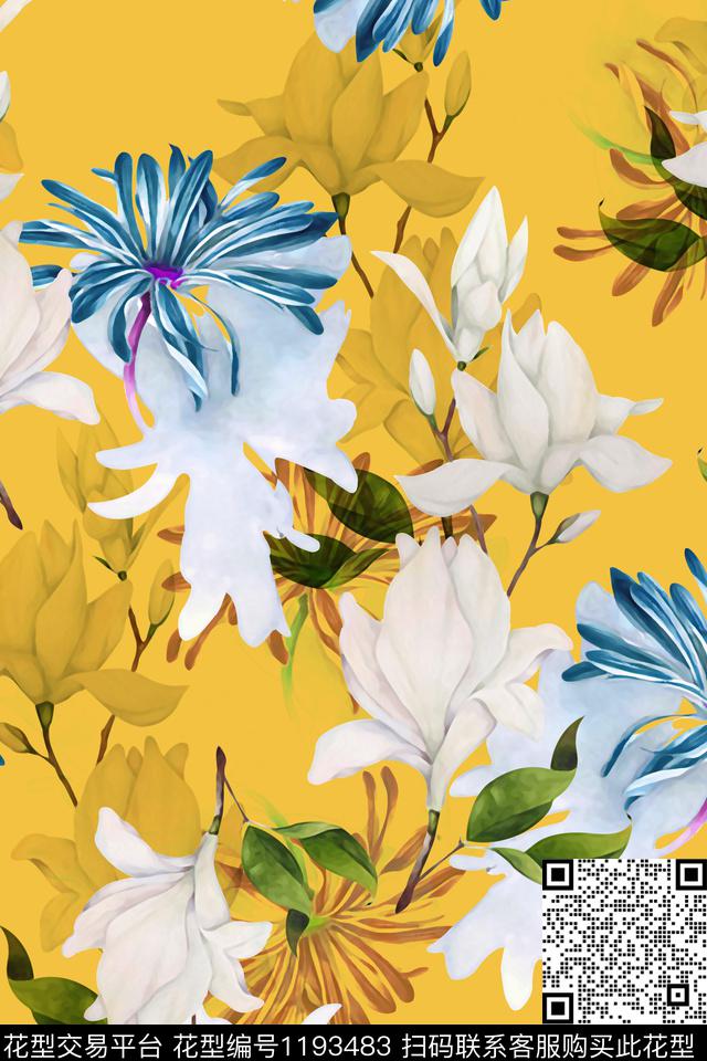 数码华亿平台花卉大牌风数码印花华亿平台下载（图片编号: 1193483） - 瓦栏（Walan）