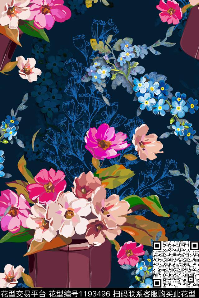 少女花卉植物数码印花华亿平台下载（图片编号: 1193496） - 瓦栏（Walan）