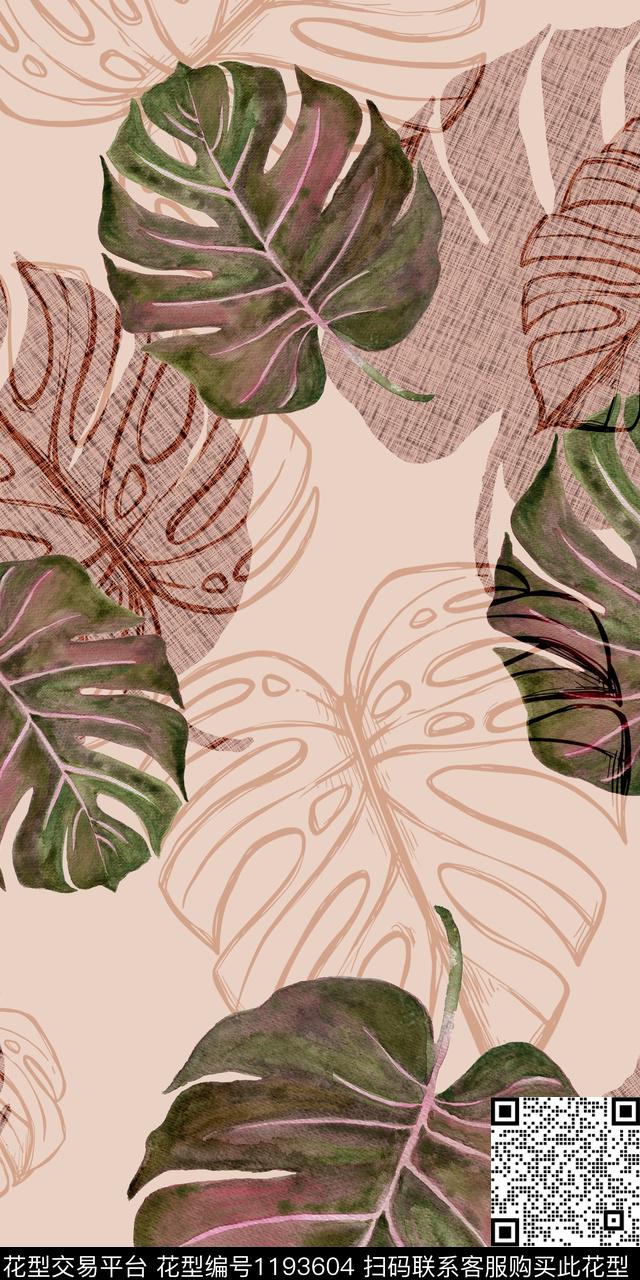 男装几何绿植树叶数码印花华亿平台下载（图片编号: 1193604） - 瓦栏（Walan）