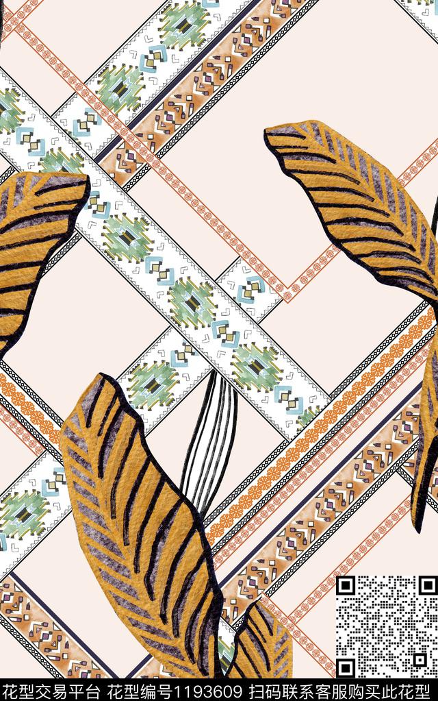 花卉大牌风绿植树叶数码印花华亿平台下载（图片编号: 1193609） - 瓦栏（Walan）