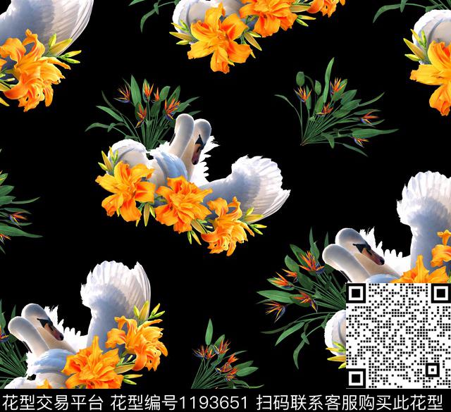 花卉天堂鸟天鹅数码印花华亿平台下载（图片编号: 1193651） - 瓦栏（Walan）