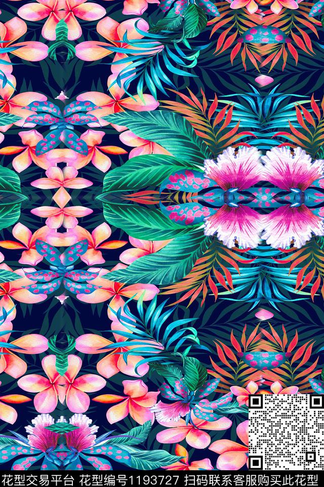 抽象手绘花卉数码印花华亿平台下载（图片编号: 1193727） - 瓦栏（Walan）
