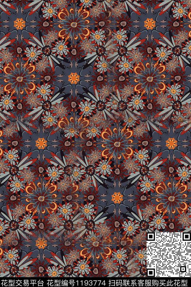 几何抽象复古数码印花华亿平台下载（图片编号: 1193774） - 瓦栏（Walan）