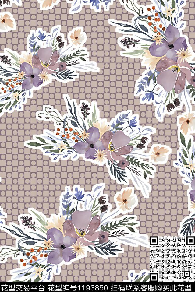 水彩花卉格子大牌风数码印花华亿平台下载（图片编号: 1193850） - 瓦栏（Walan）