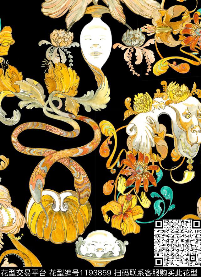 植物复古手绘插画男女装休闲印花数码印花华亿平台下载（图片编号: 1193859） - 瓦栏（Walan）