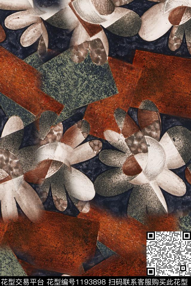 几何抽象民族花卉数码印花华亿平台下载（图片编号: 1193898） - 瓦栏（Walan）