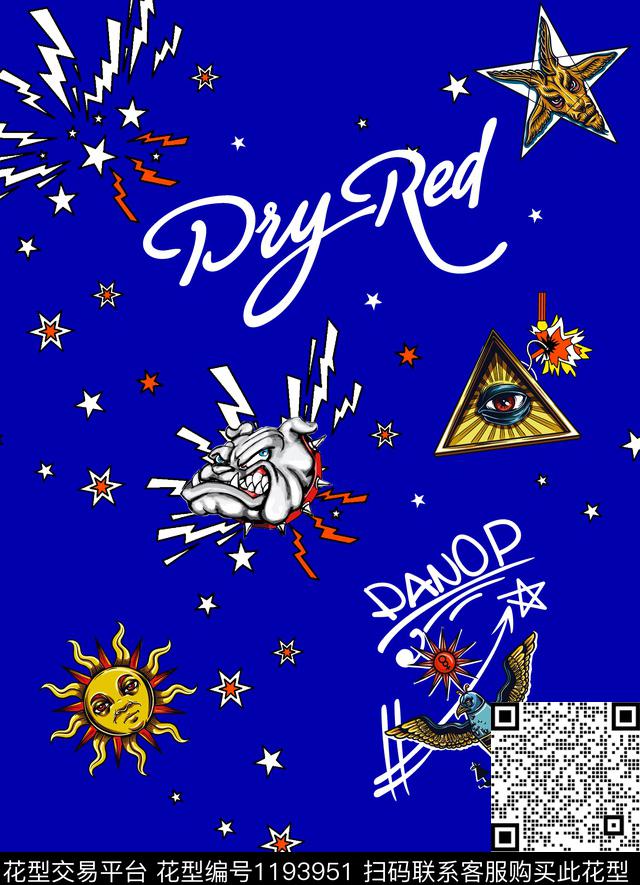 闪电五角星手绘字母狗头复古眼睛大阳数码印花华亿平台下载（图片编号: 1193951） - 瓦栏（Walan）