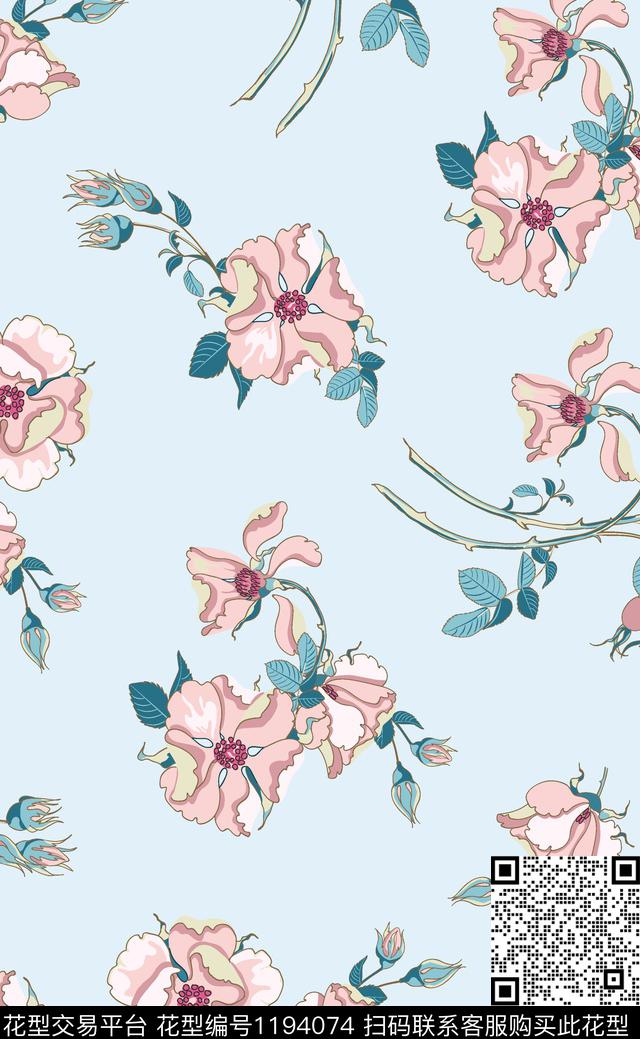 春夏华亿平台女装清爽底花卉数码印花华亿平台下载（图片编号: 1194074） - 瓦栏（Walan）