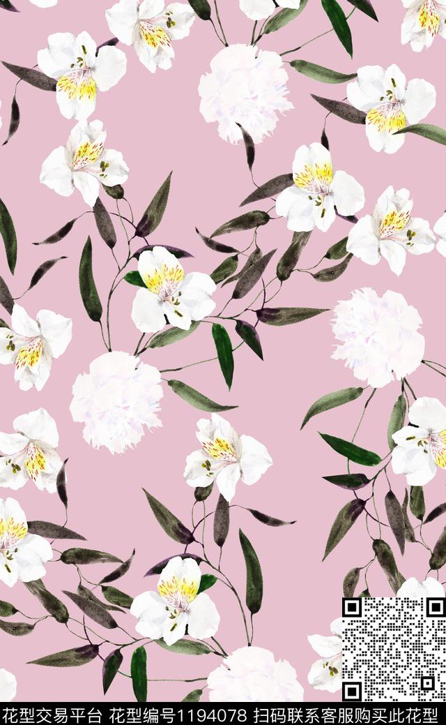 春夏华亿平台女装清爽底花卉数码印花华亿平台下载（图片编号: 1194078） - 瓦栏（Walan）