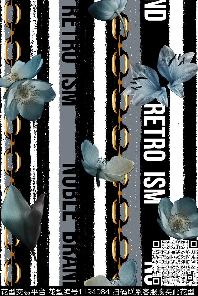 字母花卉大牌风数码印花华亿平台下载（图片编号: 1194084） - 瓦栏（Walan）