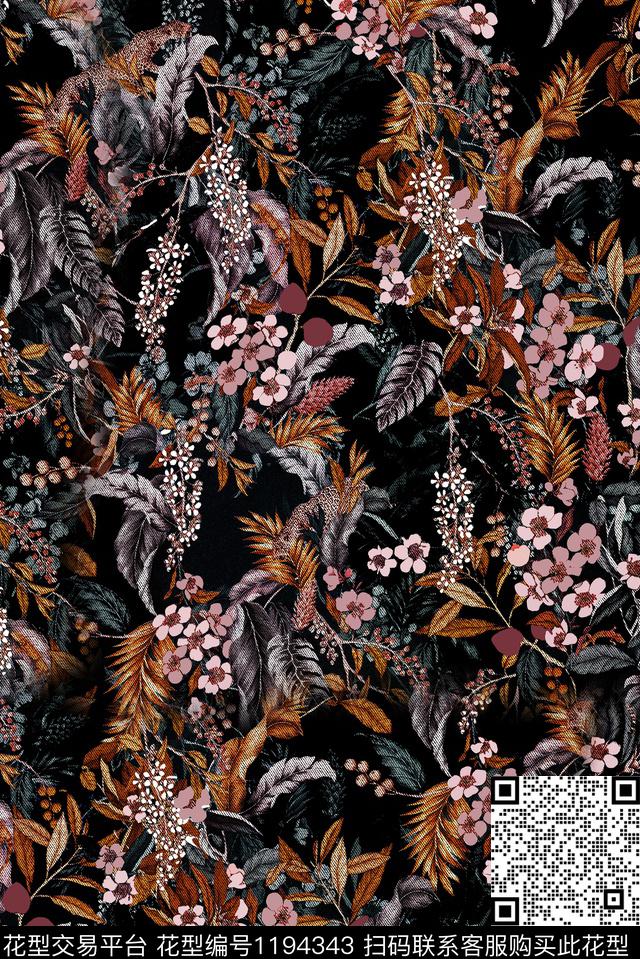数码华亿平台小碎花绿植树叶数码印花华亿平台下载（图片编号: 1194343） - 瓦栏（Walan）