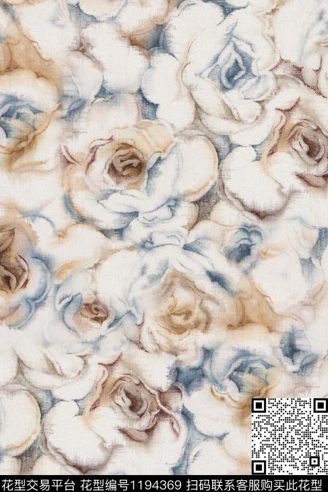 褪色花卉抽象朦胧花卉数码印花华亿平台下载（图片编号: 1194369） - 瓦栏（Walan）
