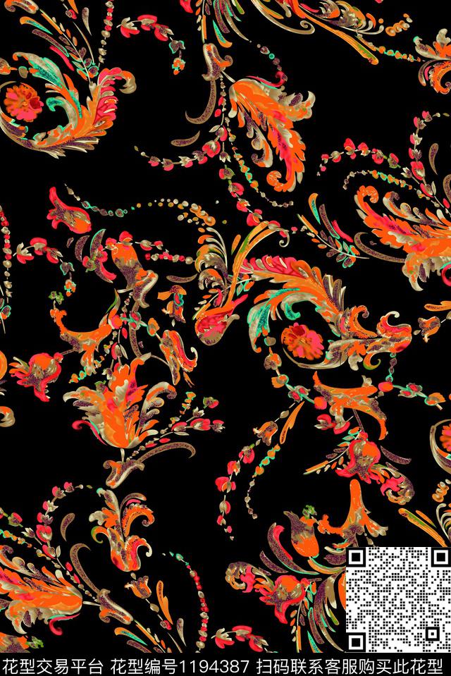 数码华亿平台抽象旗袍数码印花华亿平台下载（图片编号: 1194387） - 瓦栏（Walan）