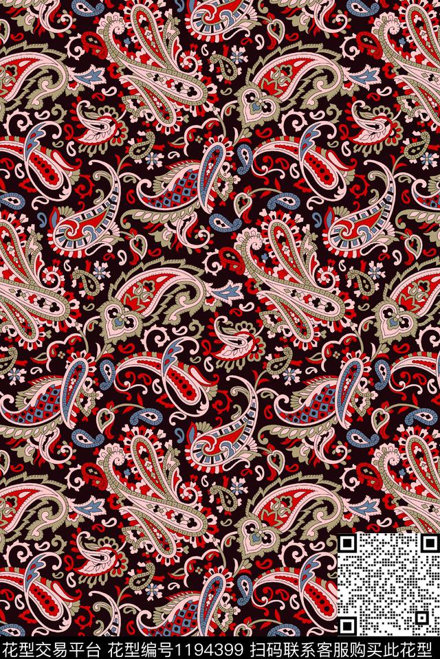 抽象佩斯利旗袍数码印花华亿平台下载（图片编号: 1194399） - 瓦栏（Walan）