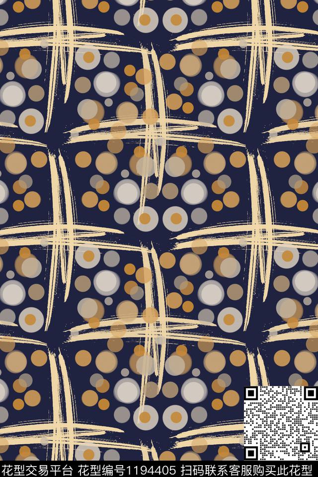圆圈与波点手绘线条笔触格子混搭数码印花华亿平台下载（图片编号: 1194405） - 瓦栏（Walan）