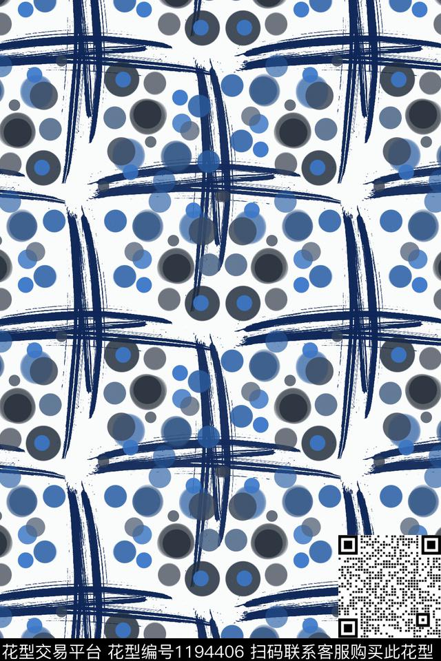 圆圈与波点手绘线条笔触格子混搭数码印花华亿平台下载（图片编号: 1194406） - 瓦栏（Walan）