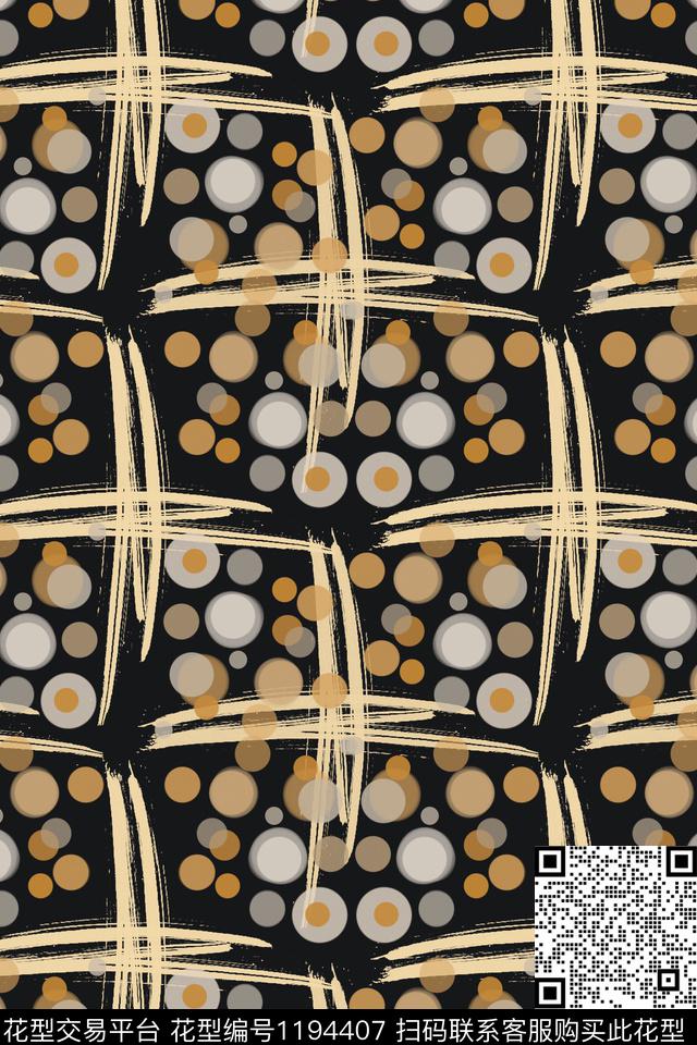 圆圈与波点手绘线条笔触格子混搭数码印花华亿平台下载（图片编号: 1194407） - 瓦栏（Walan）
