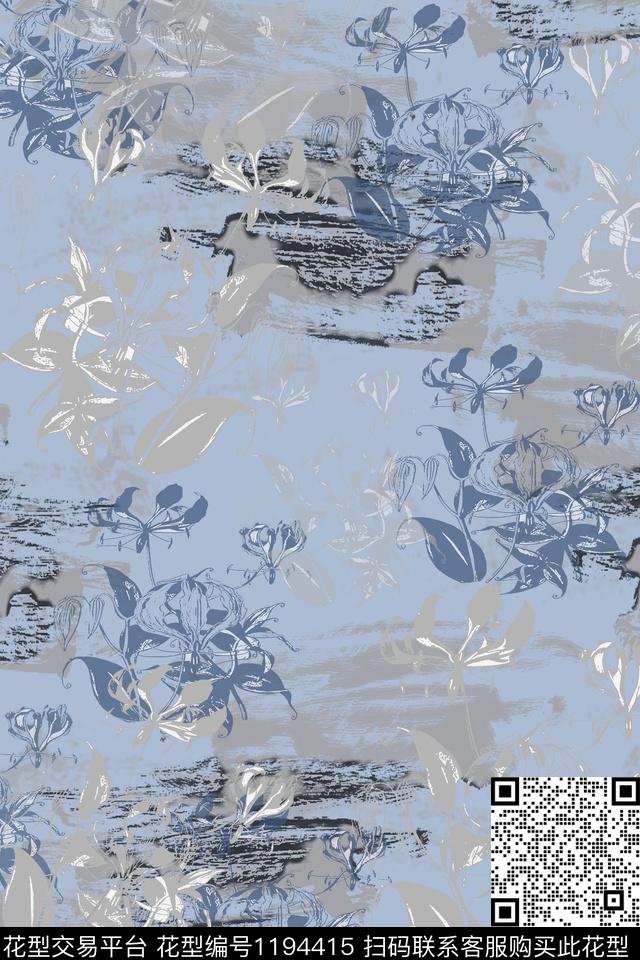 青蓝雅韵系列抽象迷彩图案数码印花华亿平台下载（图片编号: 1194415） - 瓦栏（Walan）