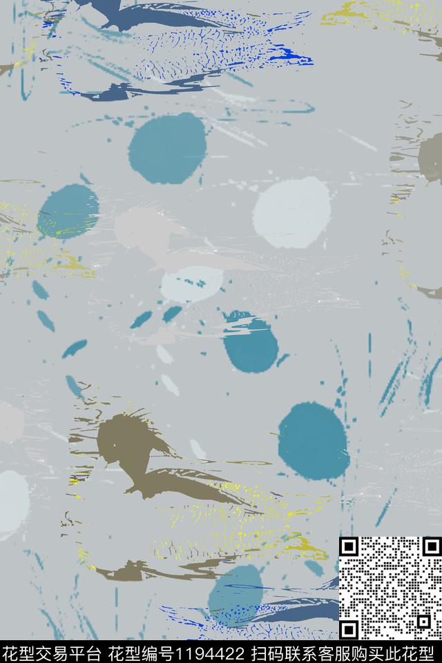 抽象花卉抽象青蓝雅韵系列数码印花华亿平台下载（图片编号: 1194422） - 瓦栏（Walan）