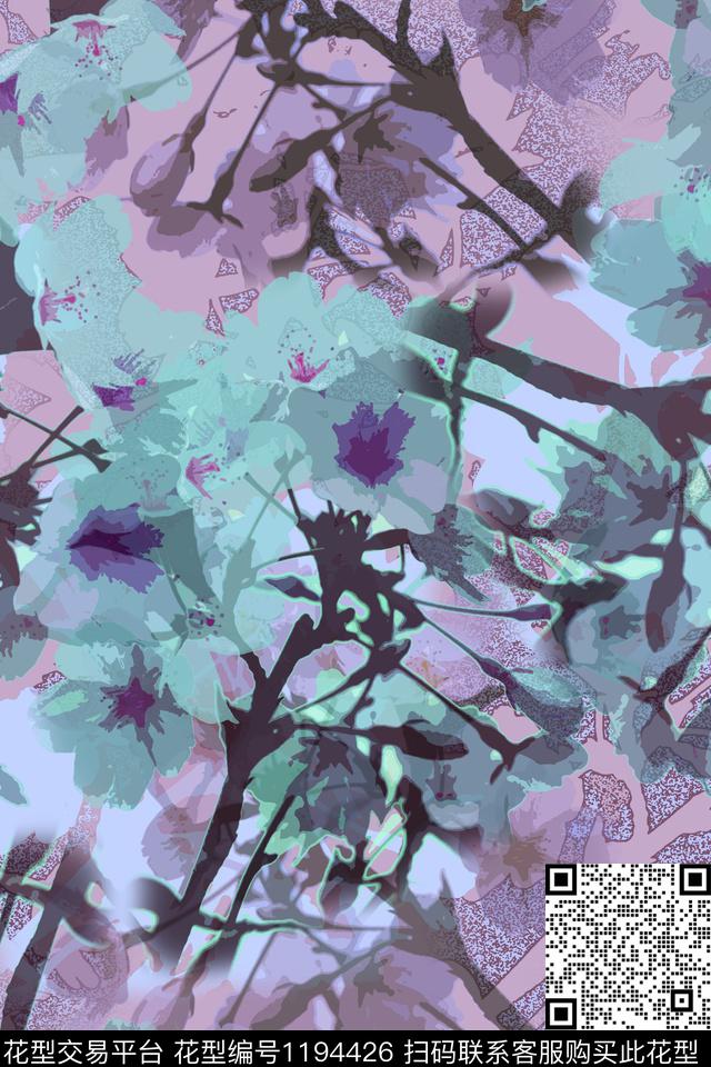 抽象花卉植物迷彩图案数码印花华亿平台下载（图片编号: 1194426） - 瓦栏（Walan）