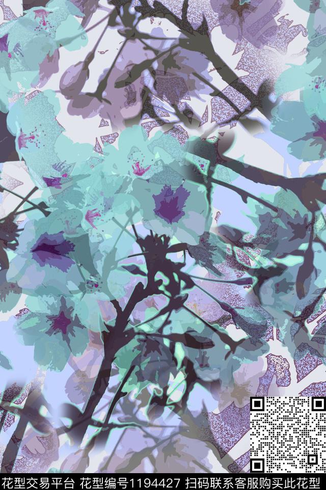 抽象花卉植物迷彩图案数码印花华亿平台下载（图片编号: 1194427） - 瓦栏（Walan）