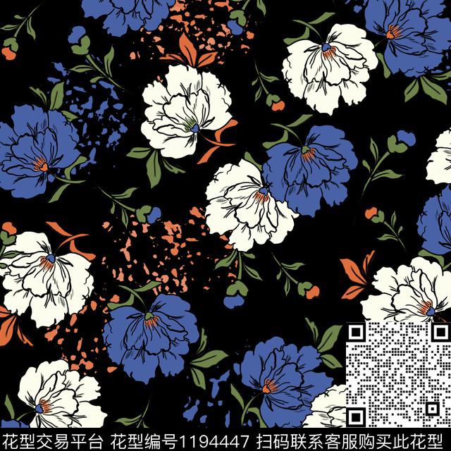 花卉大牌风矢量传统印花华亿平台下载（图片编号: 1194447） - 瓦栏（Walan）