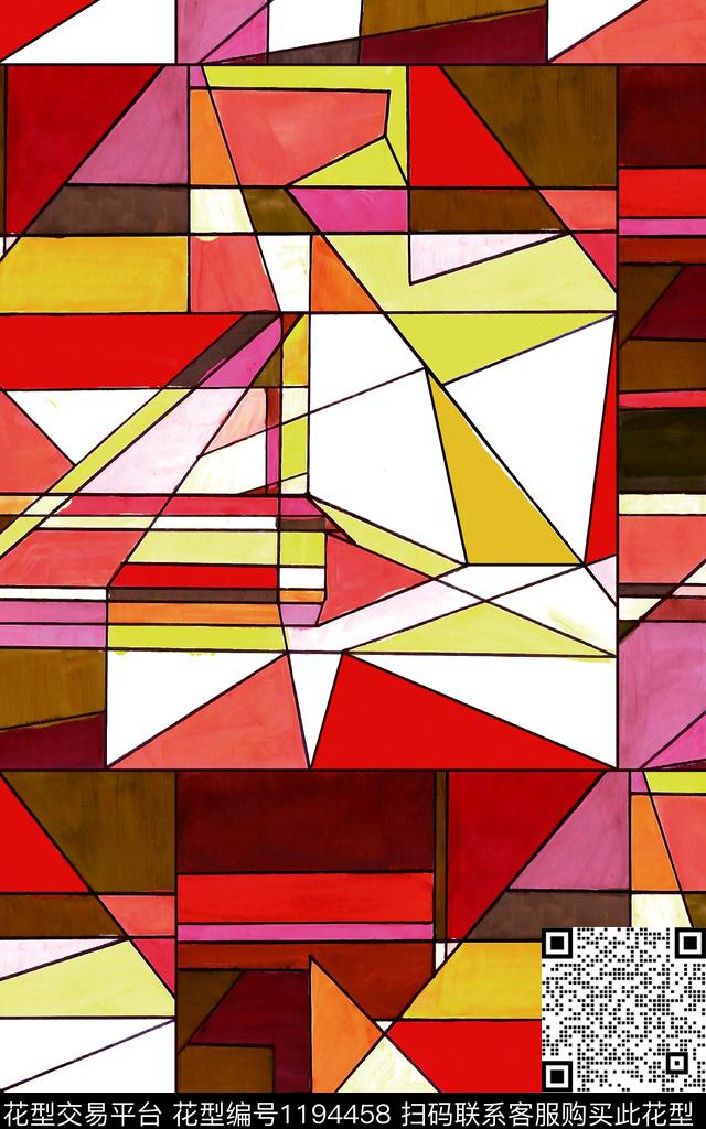 春夏华亿平台几何手绘传统印花华亿平台下载（图片编号: 1194458） - 瓦栏（Walan）