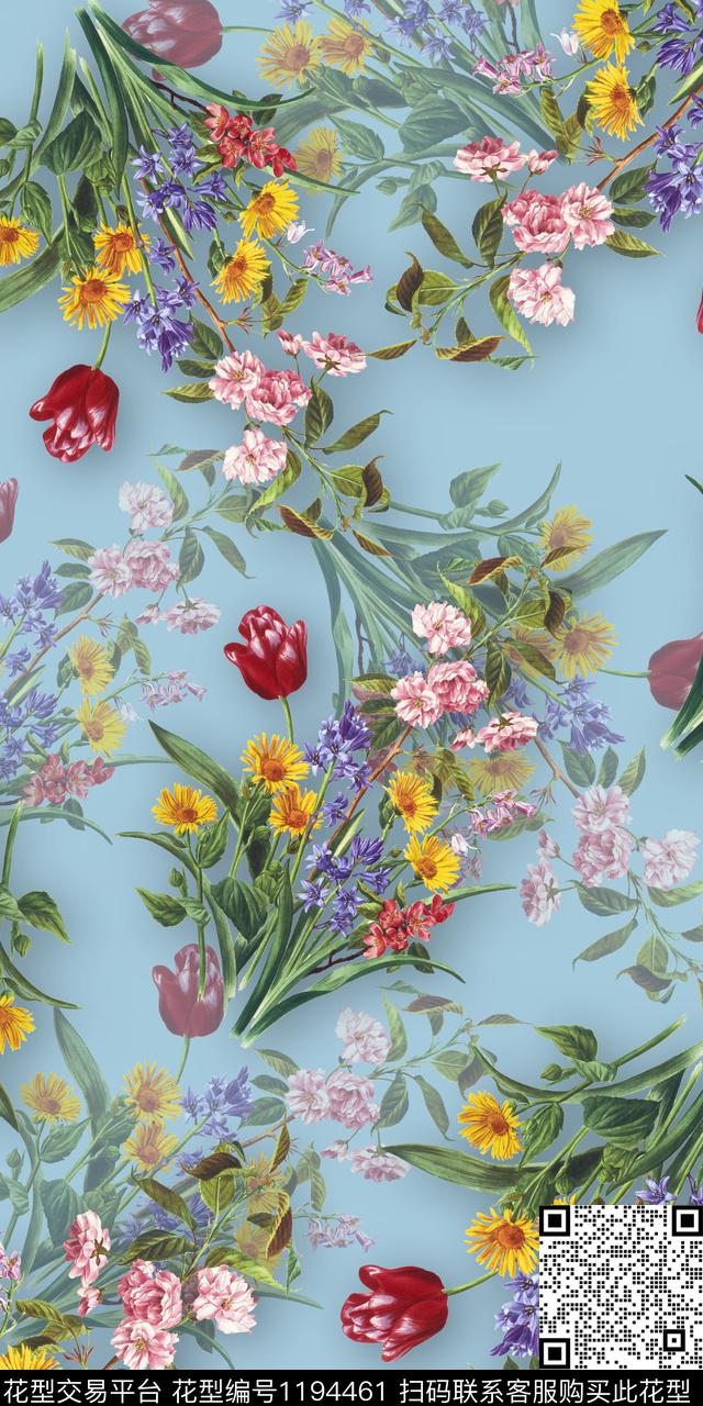 数码华亿平台手绘花卉数码印花华亿平台下载（图片编号: 1194461） - 瓦栏（Walan）