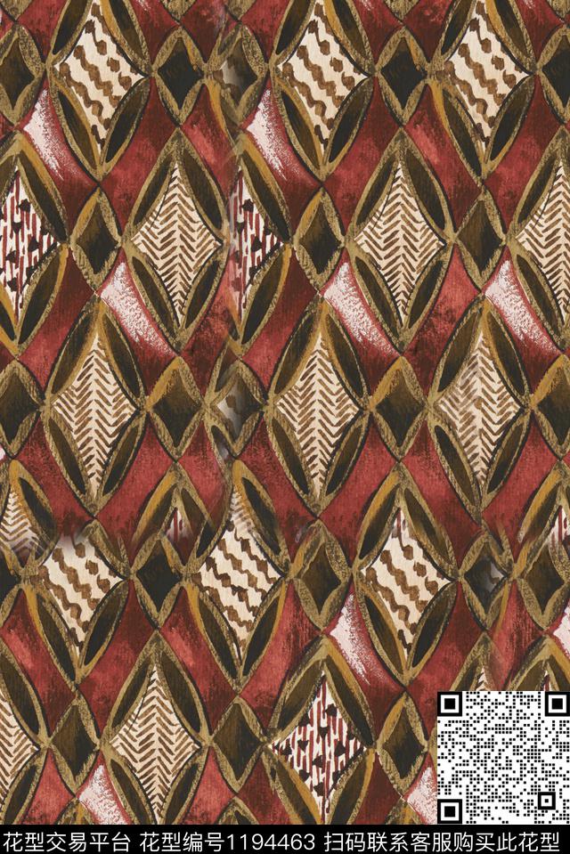 几何抽象复古数码印花华亿平台下载（图片编号: 1194463） - 瓦栏（Walan）