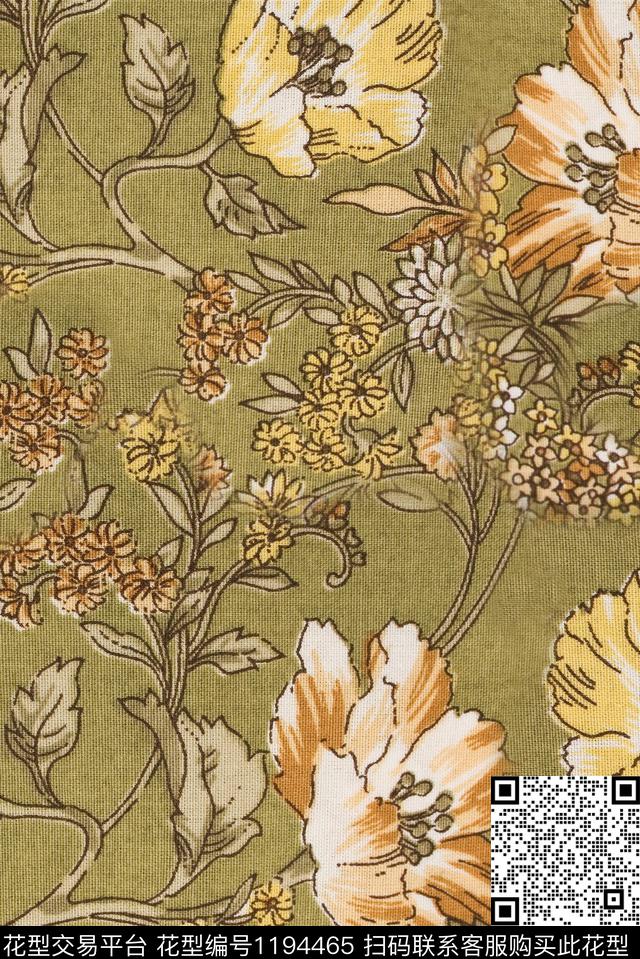 抽象花卉旗袍复古数码印花华亿平台下载（图片编号: 1194465） - 瓦栏（Walan）