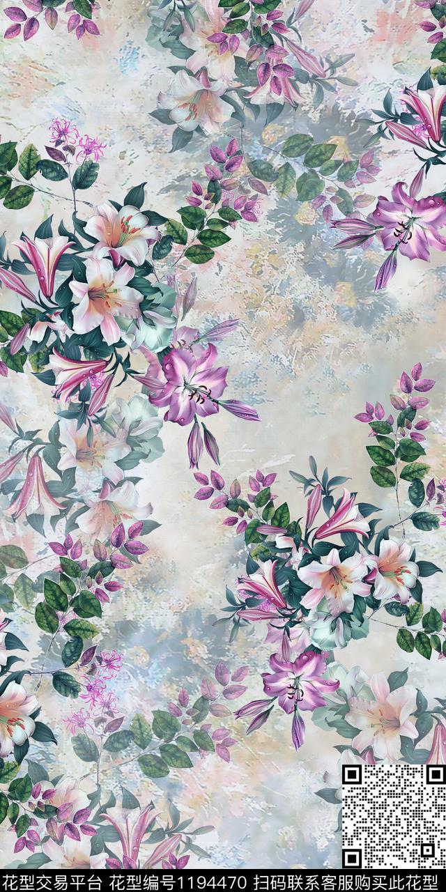 数码华亿平台手绘花卉数码印花华亿平台下载（图片编号: 1194470） - 瓦栏（Walan）