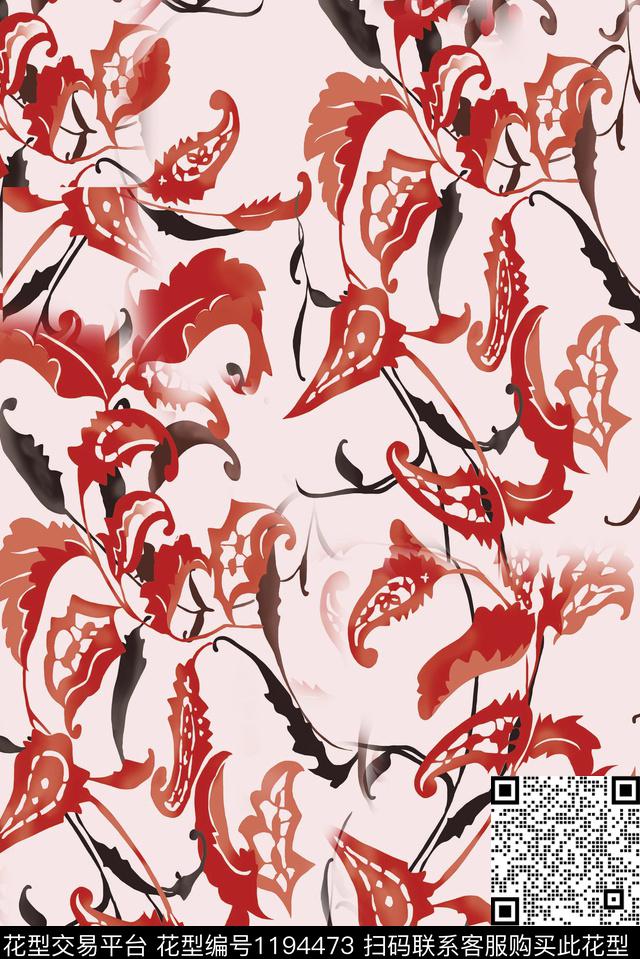 花卉满版散花复古数码印花华亿平台下载（图片编号: 1194473） - 瓦栏（Walan）