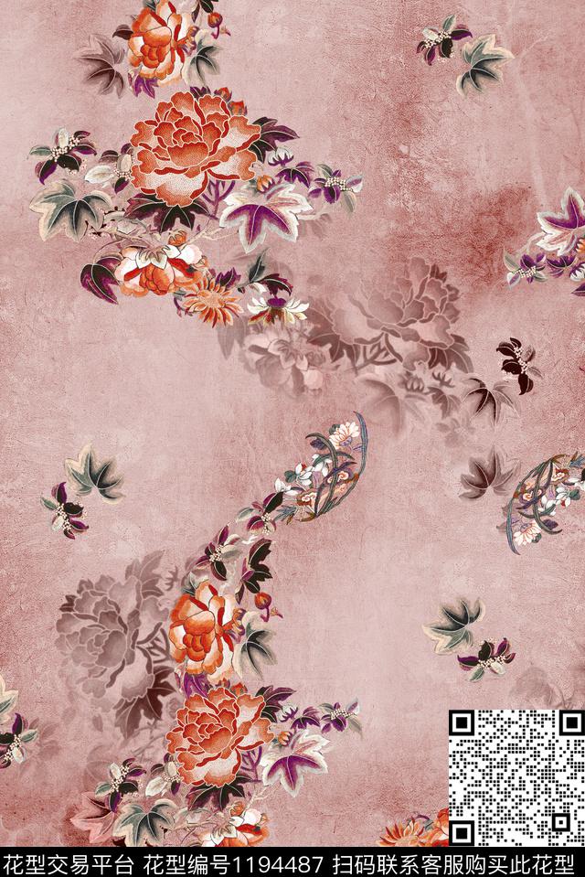 古典花纹花卉中老年数码印花华亿平台下载（图片编号: 1194487） - 瓦栏（Walan）