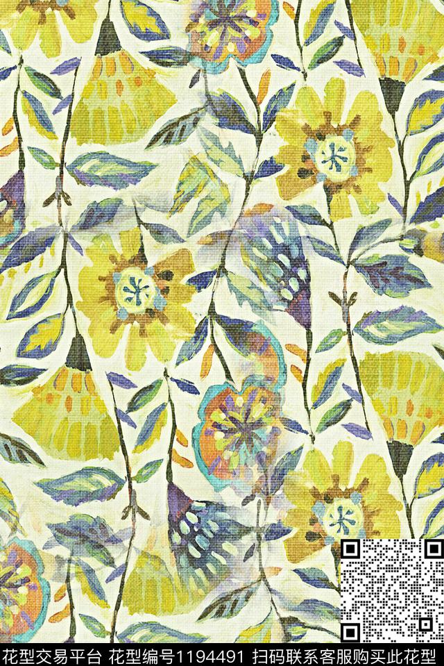 水彩手绘花卉数码印花华亿平台下载（图片编号: 1194491） - 瓦栏（Walan）