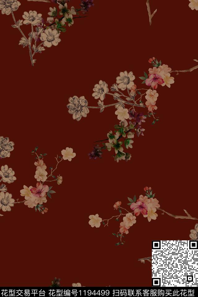 香云纱小碎花旗袍数码印花华亿平台下载（图片编号: 1194499） - 瓦栏（Walan）