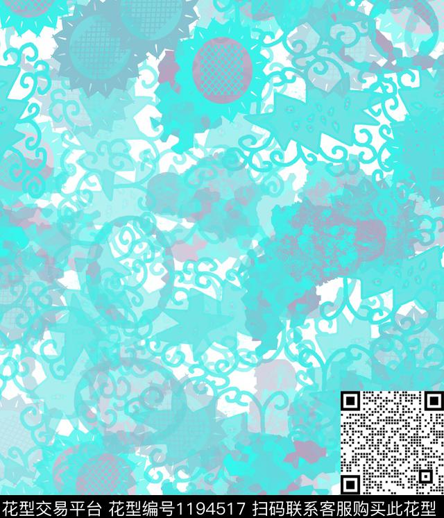 炫彩抽象手绘数码印花华亿平台下载（图片编号: 1194517） - 瓦栏（Walan）