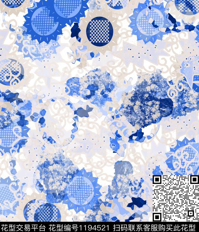 炫彩抽象手绘数码印花华亿平台下载（图片编号: 1194521） - 瓦栏（Walan）