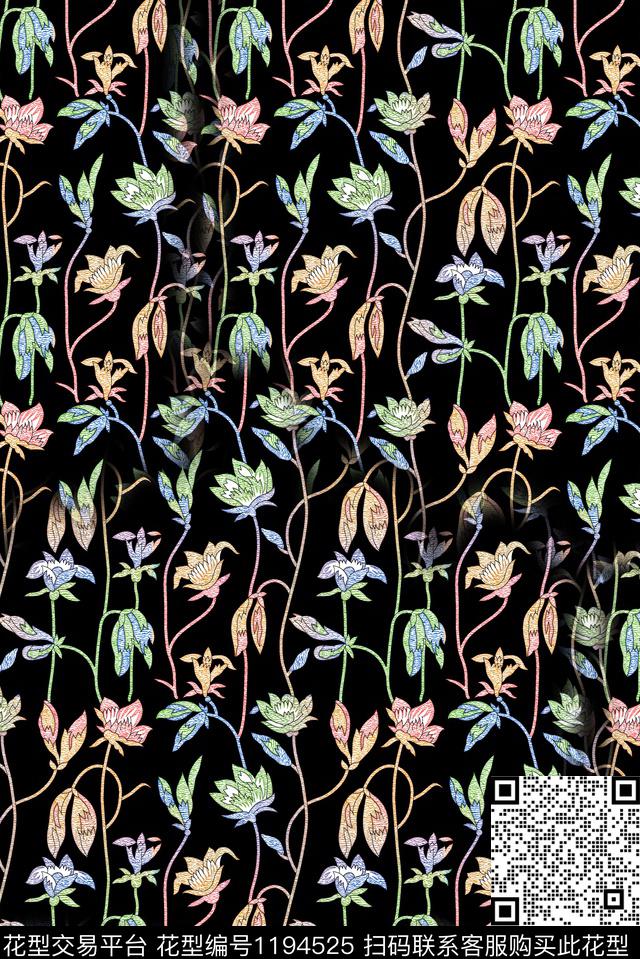 小碎花绿植树叶连衣裙数码印花华亿平台下载（图片编号: 1194525） - 瓦栏（Walan）