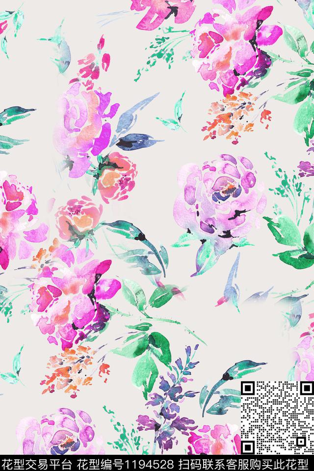 水彩花卉小碎花连衣裙数码印花华亿平台下载（图片编号: 1194528） - 瓦栏（Walan）