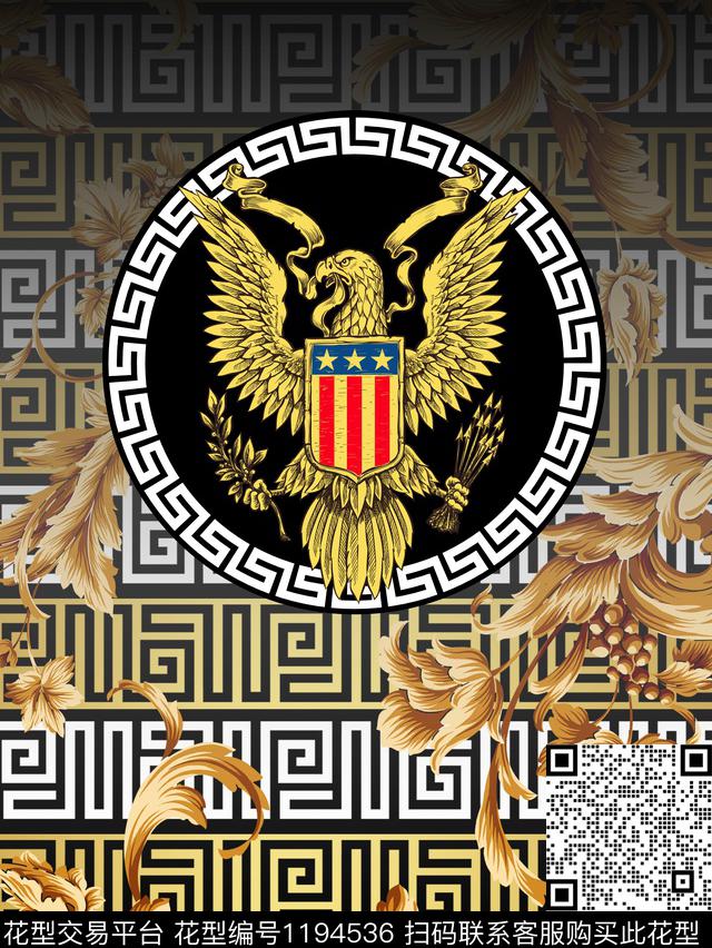 古典花纹大牌风老鹰数码印花华亿平台下载（图片编号: 1194536） - 瓦栏（Walan）