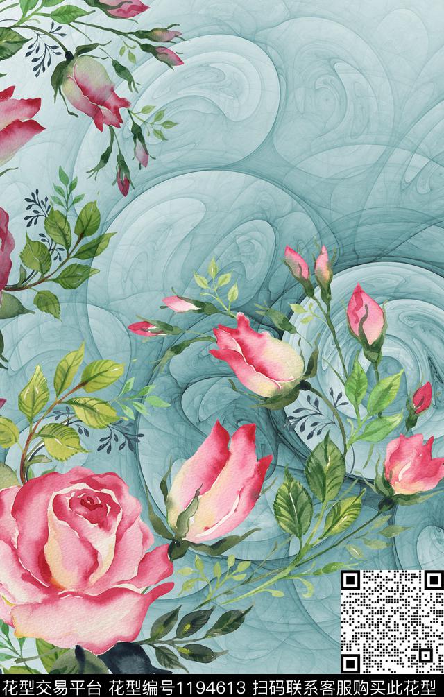 花卉定位花连衣裙数码印花华亿平台下载（图片编号: 1194613） - 瓦栏（Walan）