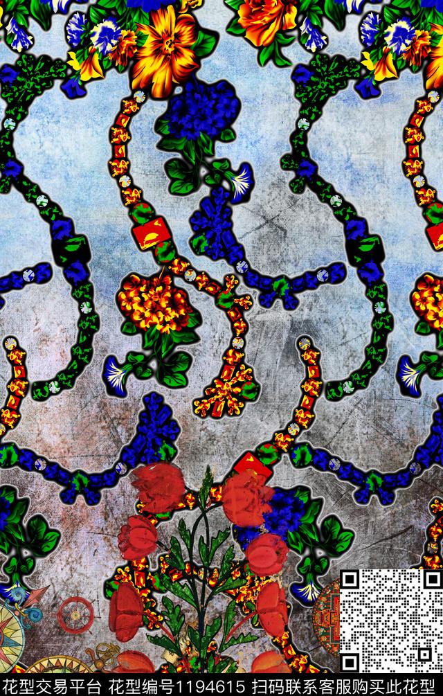 花卉定位花连衣裙数码印花华亿平台下载（图片编号: 1194615） - 瓦栏（Walan）