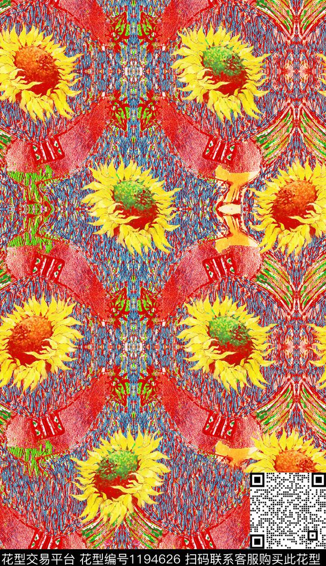 花卉定位花连衣裙数码印花华亿平台下载（图片编号: 1194626） - 瓦栏（Walan）